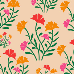 Flower vintage seamless pattern background. Abstract botanical wallpaper with foliage, flower. Suitable for fabric, prints, packaging, wall art and home decoration. Vector