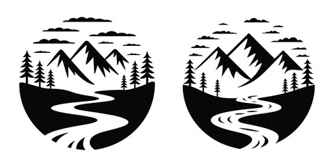 Mountain Cloud Farm Barn Agriculture Vector Logo Set