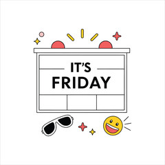 It’s Friday Illustration – Fun Weekend Celebration Design with Emoji and Sunglasses