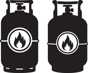Two black gas cylinders with flame symbol silhouette