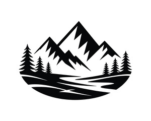 Mountain River Landscape Vector Illustration