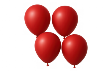 Red balloons floating in a bunch, symbolizing party celebration, birthday, and festive decoration on transparent background
