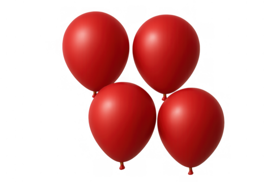 Red balloons floating in a bunch, symbolizing party celebration, birthday, and festive decoration on transparent background