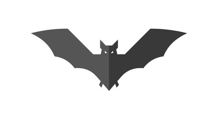 Obraz premium A stylized, symmetrical bat silhouette with outstretched wings, simple geometric design, in shades of grey against a white background
