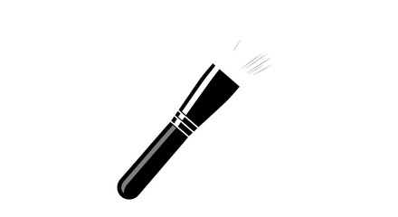 Vector graphic of a slanted, flat makeup applicator. Black handle with silver bands. White bristles. Angled against a white backdrop