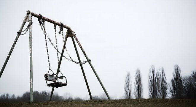 Eerie playground swing set evokes haunting memories of childhood innocence and lost innocence