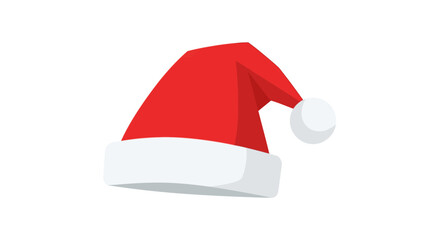 A tilted red hat with white trim and a pompom, isolated on a white background, suggesting festive cheer