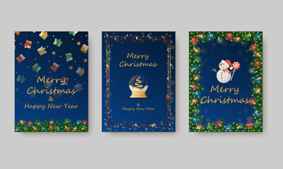 Elegant vector design for Christmas invitation, card, poster, wallpaper. Christmas ball, snow background, festive frame on colored background.