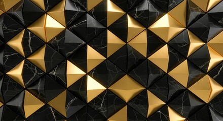 Gold and Black 3D Geometric Wall. Regal Luxury Wallpaper.