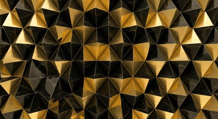 Gold and Black 3D Geometric Wall. Regal Luxury Wallpaper.