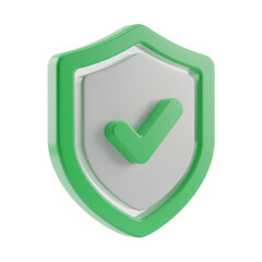 3d icon of shield with checkmark isolated on transparent background