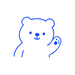 Blue outline of bear with paw raised in a greeting