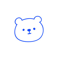 Blue, outlined bear face with minimal features on white