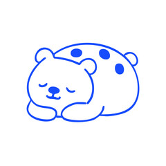 Blue outlines form a curled-up, sleeping cartoon bear