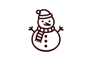 Red Snowman Icon with Scarf and Hat on Black Background graphic