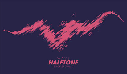 Abstract vector torn halftone fluid wave. Scratched dotted pop art wavy dynamic texture.