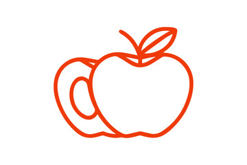 Orange Outline of an Apple and a Slice on Black Background fruit food