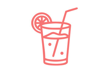 Red Outline of a Drink with Lemon and Straw on Black Background graphic design