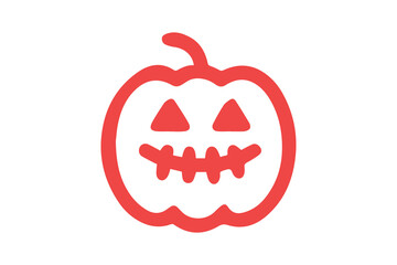 Red outline of a jack-o-lantern pumpkin with carved face on black Halloween