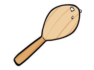 お米の付いたしゃもじのイラスト （木・筆タッチ） シンプル / Wooden Rice Paddle with Steamed Rice (Shamoji)