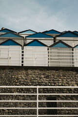 Cabines de plage à Veules-les-roses en Normandie, France, Europe