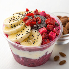 Dragon Fruit and Banana Frozen Yogurt Parfait with Goji Berries and Black Sesame Seeds