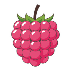 a minimalist modern vector icon of a raspberry, using magenta red, rose pink, and deep green hues, isolated on a solid white background.