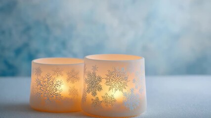 Elegant snowflake candles emit a gentle light, perfect for winter holidays and tranquil evenings. The frosted glass holders add a touch of sophistication and festive charm to any setting - Powered by Adobe