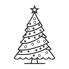 Christmas tree line art on white background