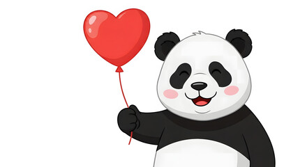 Panda Holding Red Heart Balloon Cute Animal Cartoon Character Graphic Design Celebration Love Happiness Children Illustration Joyful Fluffy Kawaii