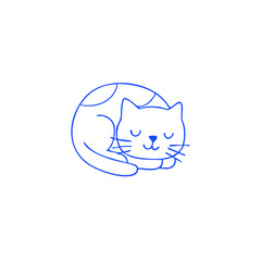 Blue outline, sleepy curled cat