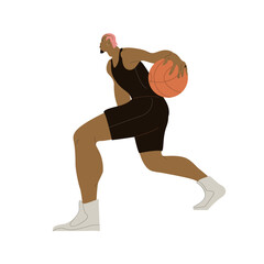 Man Playing Basketball with Orange Ball Cartoon Illustration