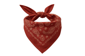 Red paisley bandana with knot. Western fashion accessory. Traditional fabric for country and cowboy themes, isolated on transparent background