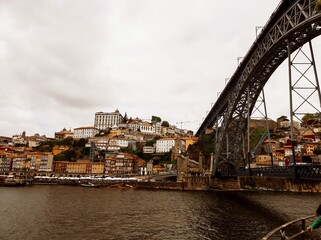 Porto Ribeira District and Dom Lu&iacute;s I Bridge Arch from River Level