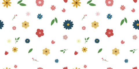 Delightful floral pattern with colorful blooms and leaves, perfect for adding a touch of springtime charm to your designs and crafts, bringing joy and freshness