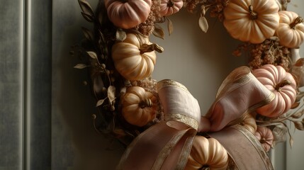 Autumn door wreath with pumpkins