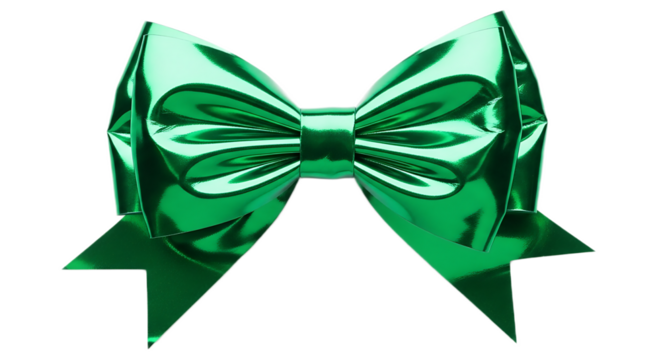 Close up shot of a shiny green bow with a black background in a studio setting for decoration