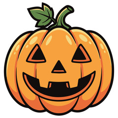 Friendly Cartoon Orange Jack-o'-Lantern Pumpkin with Carved Face and Green Stem