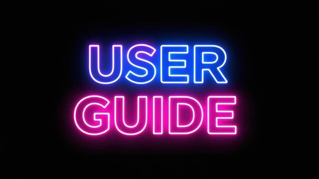Seamless Loop USER GUIDE Neon Text with Radial Lines　黒背景にカラフルな光線とネオン「USER GUIDE」シームレスループ動画