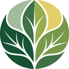 Botanical circle design with organic leaves symbol for natural product concept