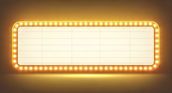 Illuminated marquee sign with glowing bulbs around a blank rectangular frame, perfect for announcements background