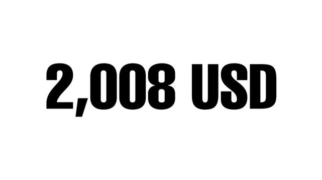 flaying number with usd dollar counting text from 0 to 4000 animation isolated on black background