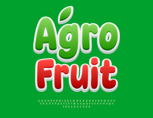 Vector Healthy concept Agro Fruit. Creative Green and White Font. Modern style Alphabet Letters and Numbers set