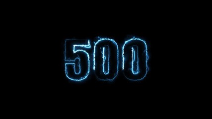 Bright neon text 500 number countdown icon animation isolated on black background - Powered by Adobe