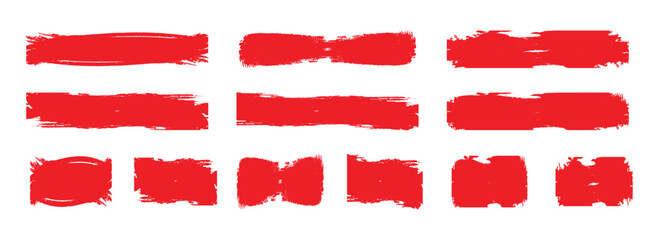 Collection of red paint strokes, set of hand drawn brush strokes, A high-quality black brush set. Red stripe flat element. red brush strokes Vector illustration