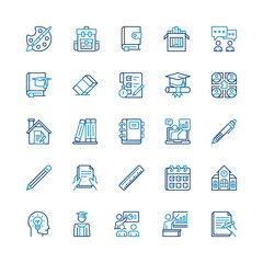 Education and school icon set. Studying in school. School stationary. Vector icons. Line icons