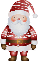 Illustration of Cute Santa Clause Cartoon Christmas Watercolor Hand Drawn Style