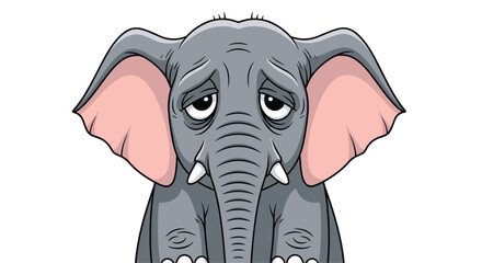 Heartbreakingly sad cartoon elephant with droopy eyes conveying deep sorrow and loneliness