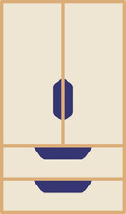 Minimalist illustration of a closed wardrobe with two doors and two drawers, featuring a simple color palette.