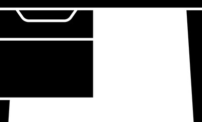 A minimalist black and white illustration of a desk with a drawer, simple and clean.